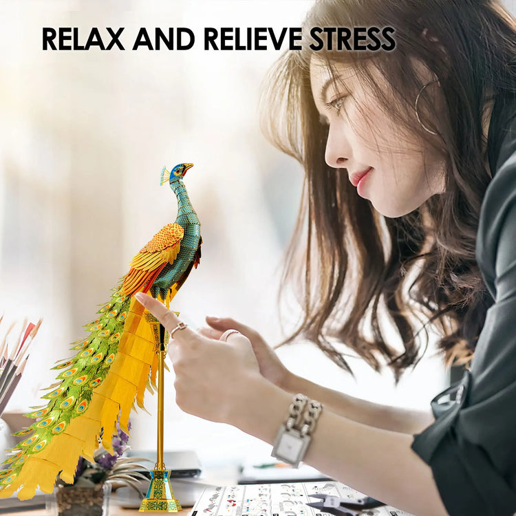 Colorful Peacock 3D metal puzzle by Piececool – DIY model kit for adults
