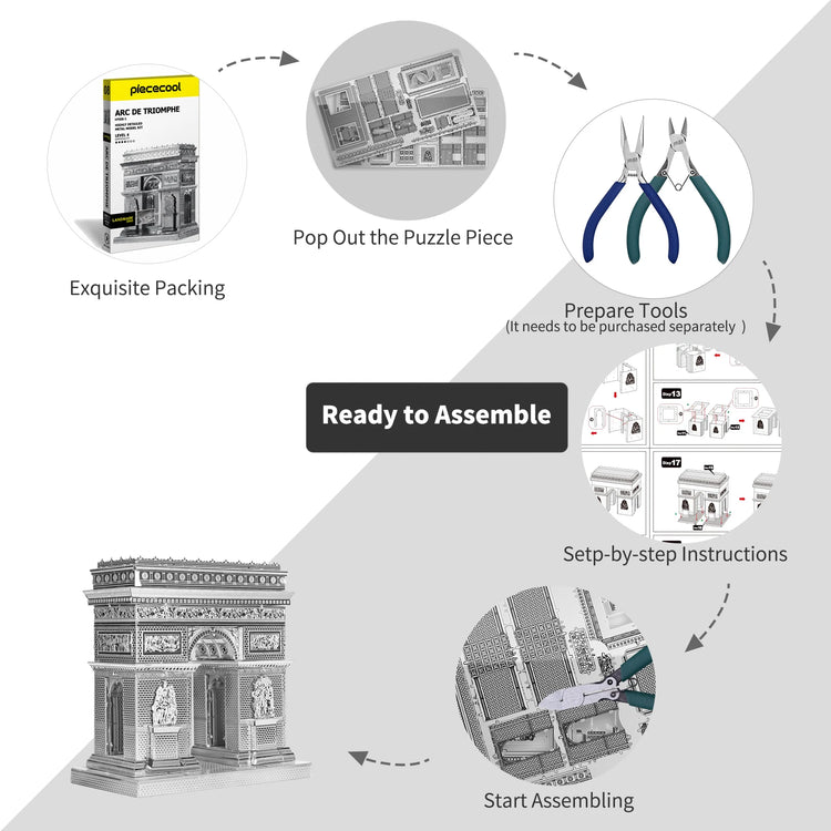 Arc de Triomphe 3D metal puzzle by Piececool – DIY architectural model kit for adults and teens