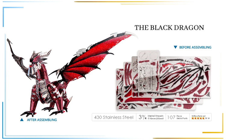 Black Dragon 3D metal puzzle by Piececool - DIY fantasy model kit