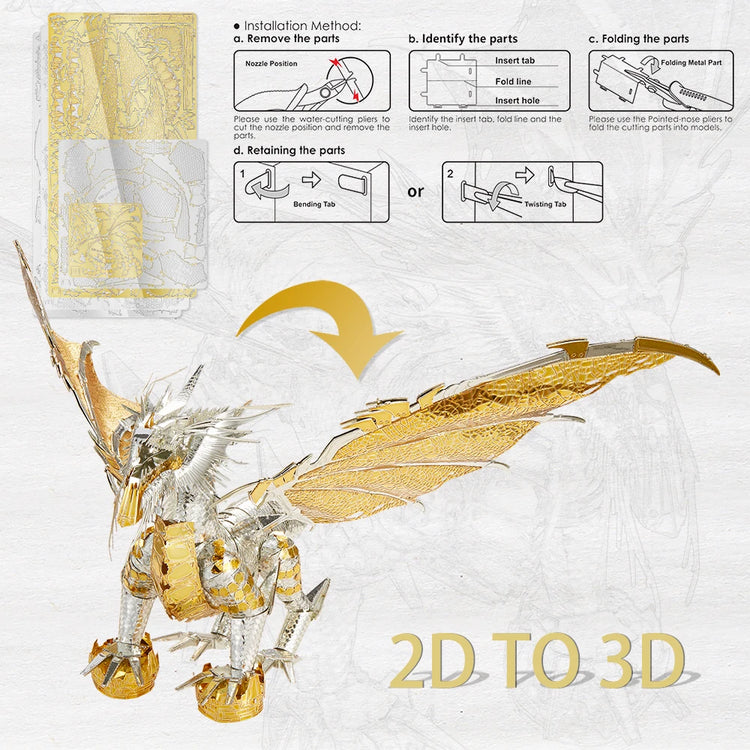 Glorystrom Gold Dragon 3D metal puzzle – Piececool DIY fantasy kit