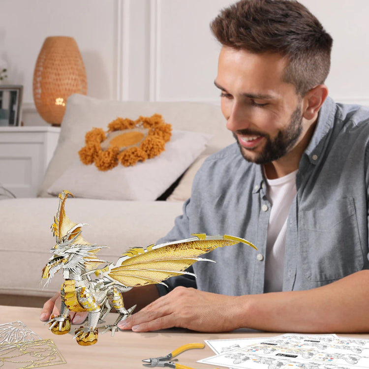 Glorystrom Gold Dragon 3D metal puzzle – Piececool DIY fantasy kit