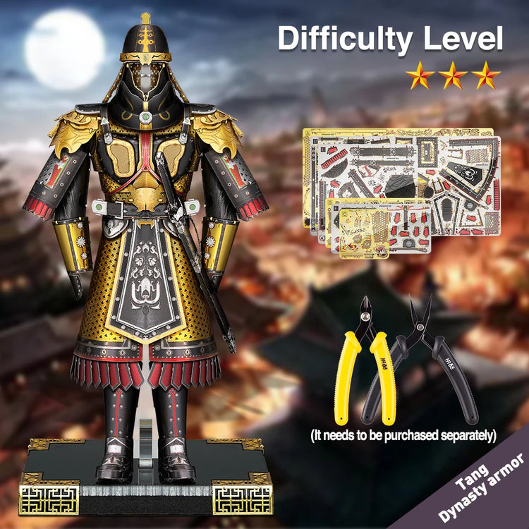 Tang dynasty armor helmet and armor 3D metal puzzle by Piececool – DIY collectible model