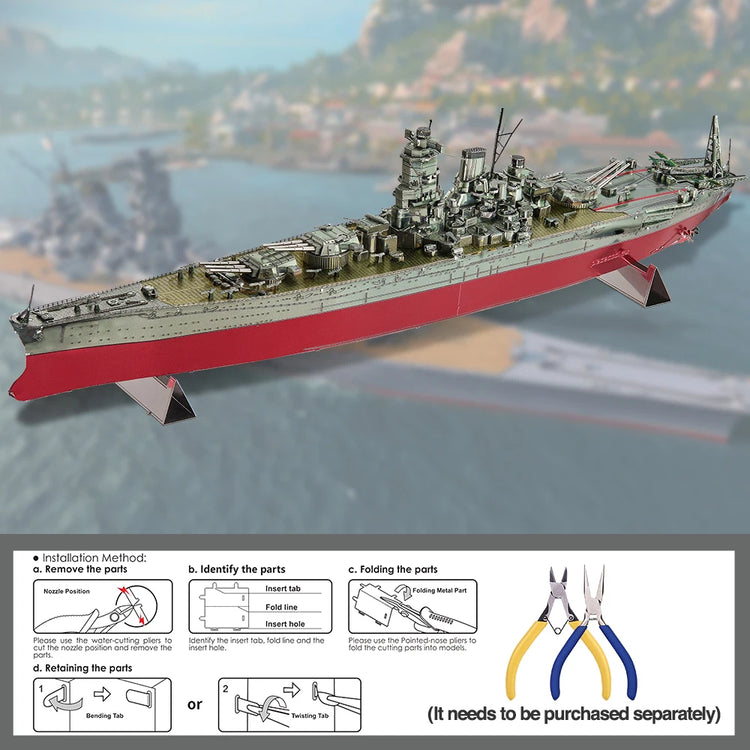 Battleship Musashi 3D metal puzzle by Piececool – military warship DIY model kit for teens and adults