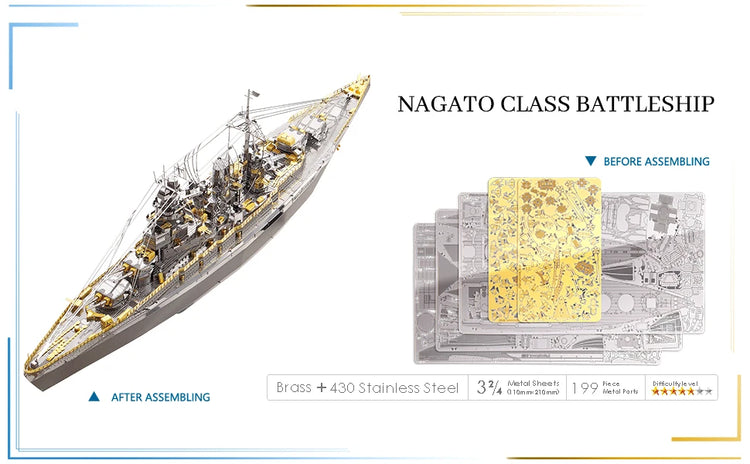 Nagato-Class Battleship 3D metal puzzle by Piececool – military DIY model kit for adults and teens
