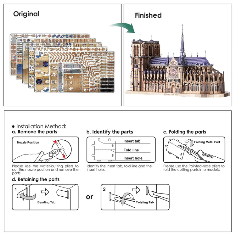 Notre Dame Cathedral 3D metal puzzle by Piececool – DIY architectural model kit for adults and teens