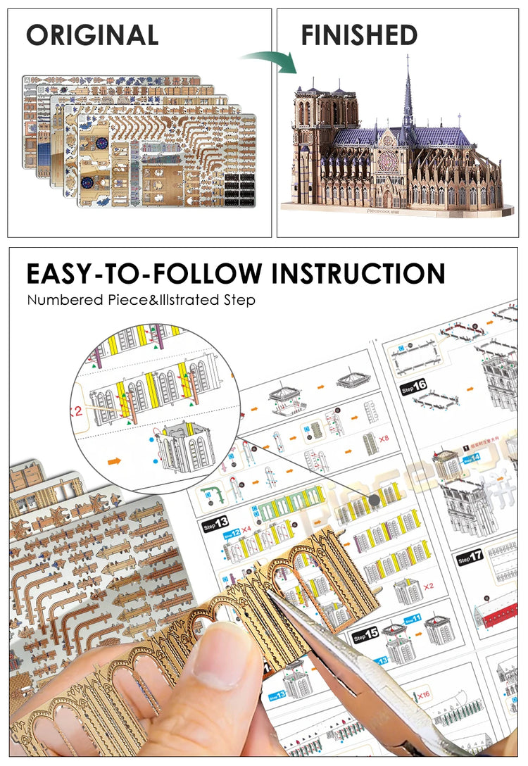 Notre Dame Cathedral 3D metal puzzle by Piececool – DIY architectural model kit for adults and teens