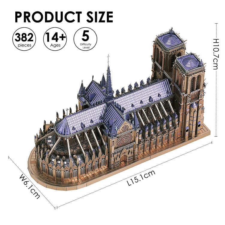 Notre Dame de Paris 3D metal puzzle by Piececool – purple DIY architectural model kit