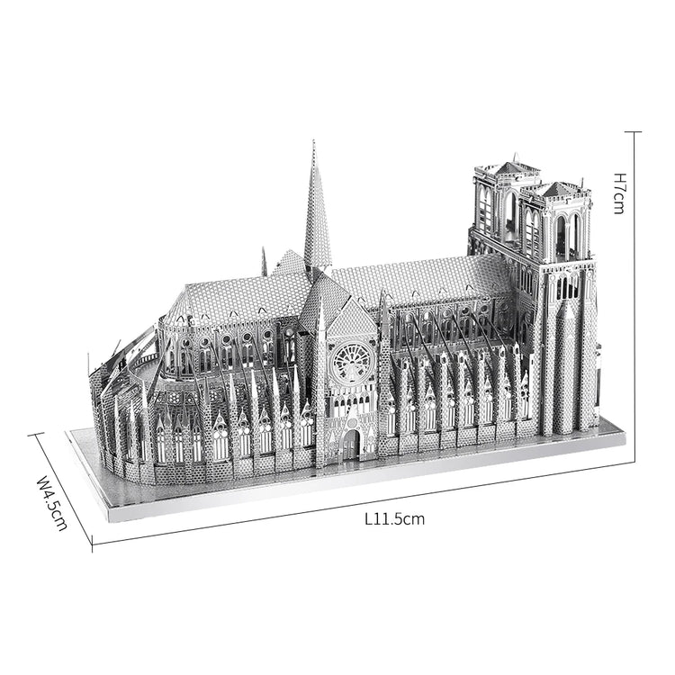Notre Dame de Paris 3D metal puzzle by Piececool – silver DIY architectural model kit