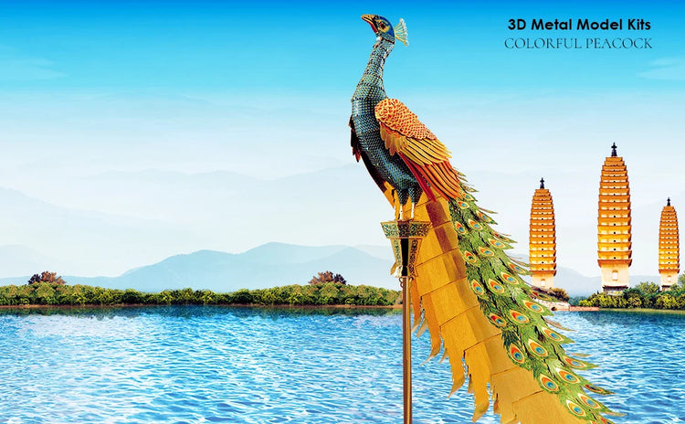 Colorful Peacock 3D metal puzzle by Piececool – DIY model kit for adults