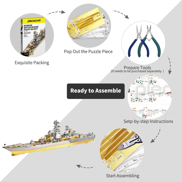Russian Battlecruiser Pyotr 3D metal puzzle by Piececool – warship model kit for teens and adults