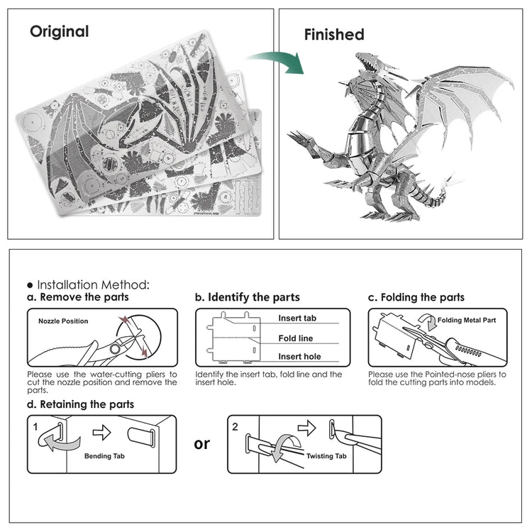 silver Dragon - Red and Silver Dragon 3D puzzle by Piececool Puzzle