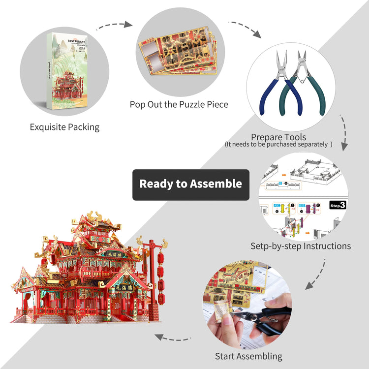 Restaurant 3D metal puzzle by Piececool – DIY architectural model kit for adults and teens
