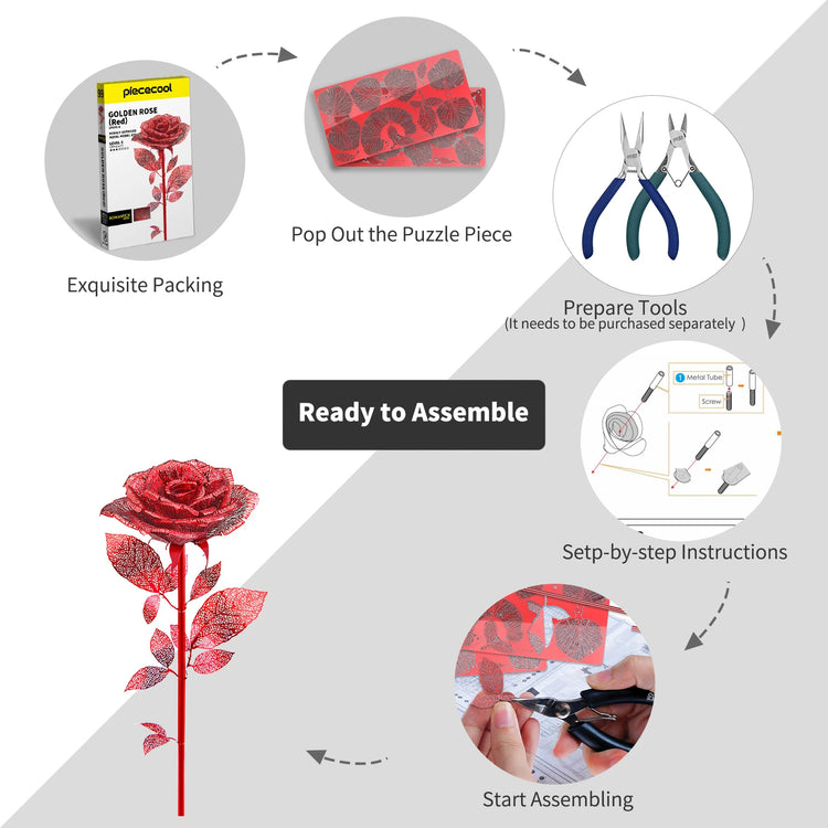 Rose 3D metal puzzle by Piececool – DIY flower model kit for adults and gift giving