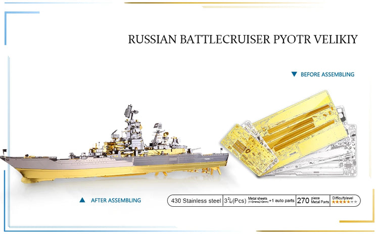 Russian Battlecruiser Pyotr 3D metal puzzle by Piececool – warship model kit for teens and adults