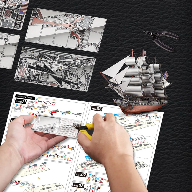 Sailing frigate 3D metal puzzle by Piececool – boat model kit for teens and adults