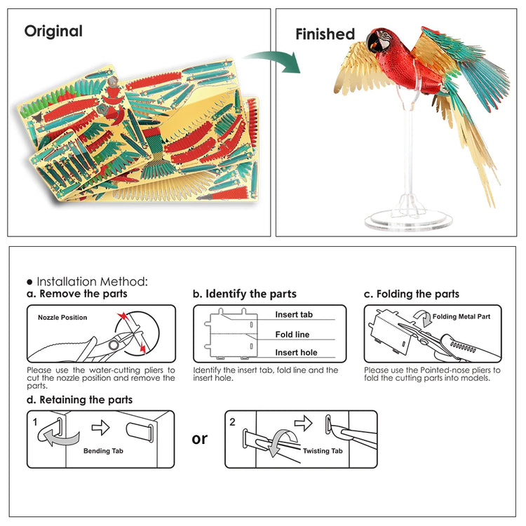 scarlet Macaw 3D metal puzzle by Piececool – DIY bird model kit