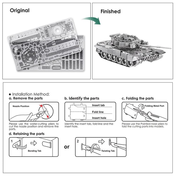 T-90A tank 3D metal puzzle by Piececool – military model kit for teens and adults