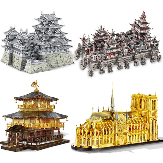Famous Buildings 3D Metal Puzzle Set | Piececool DIY Architectural Model Kits – Notre-Dame, Himeji-jo, Eiffel Tower & More