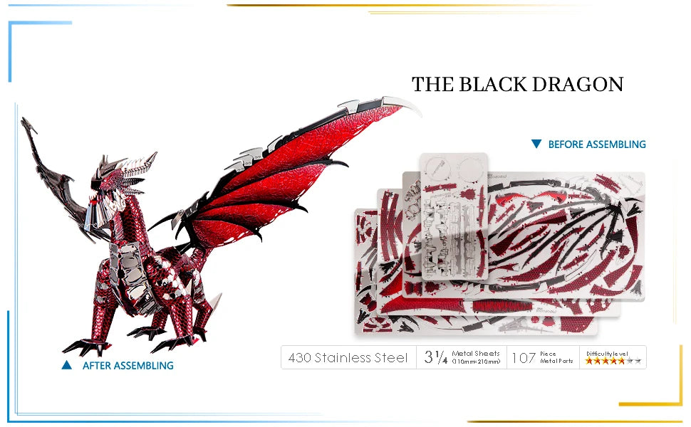 Black Dragon 3D metal puzzle by Piececool - DIY fantasy model kit