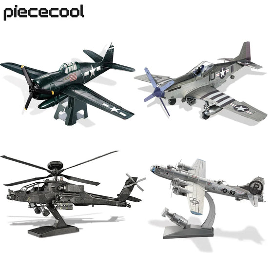 Piececool Fighter Aircraft & Helicopter 3D metal puzzle collection – aviation model kits for adults and teens