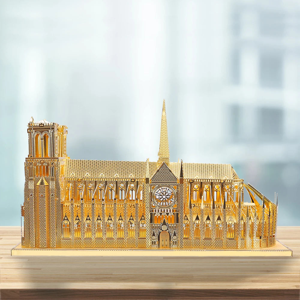 Notre Dame de Paris 3D metal puzzle by Piececool – gold DIY architectural model kit
