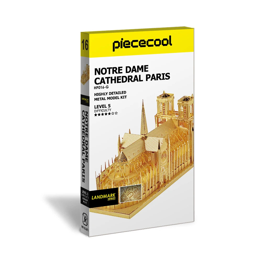 Notre Dame de Paris 3D metal puzzle by Piececool – gold DIY architectural model kit