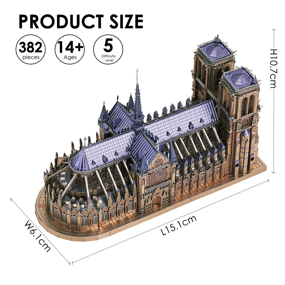 Notre Dame de Paris 3D metal puzzle by Piececool – purple DIY architectural model kit