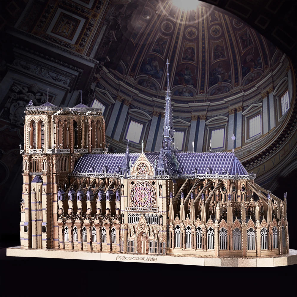 Notre Dame de Paris 3D metal puzzle by Piececool – purple DIY architectural model kit