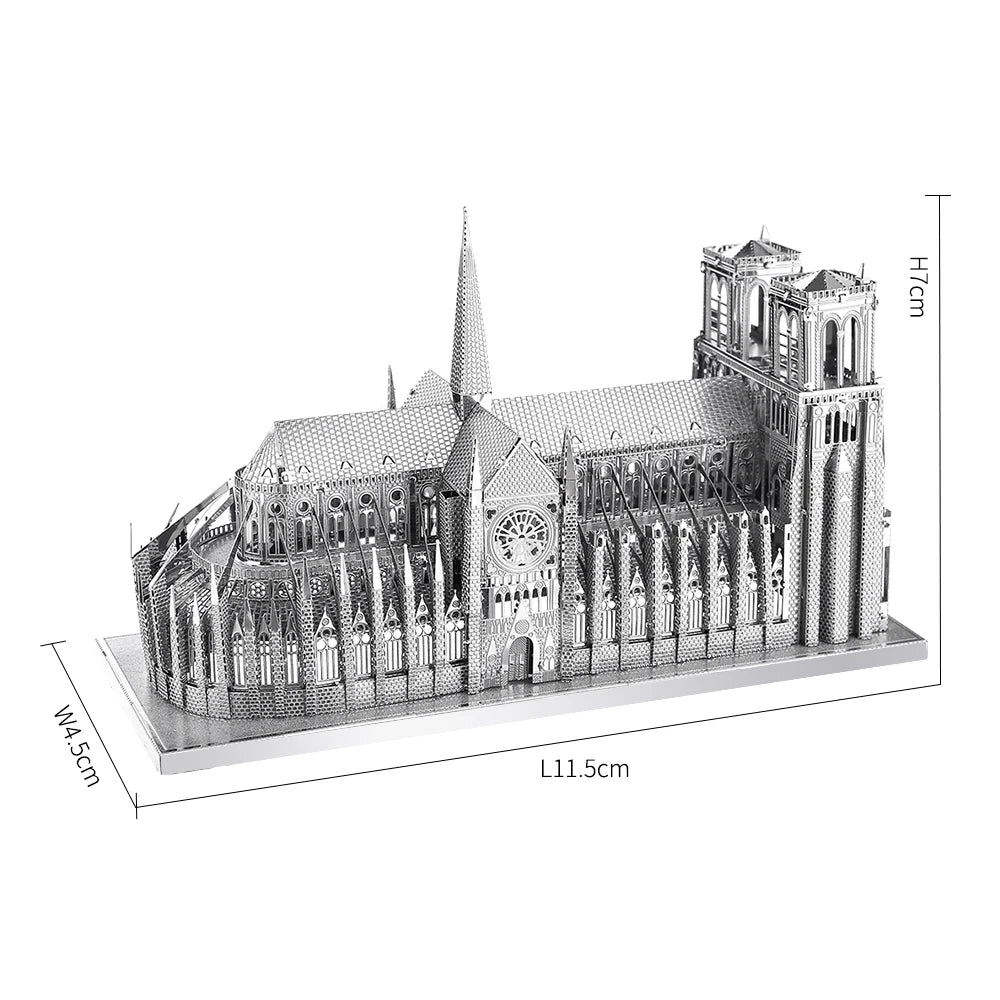 Notre Dame de Paris 3D metal puzzle by Piececool – silver DIY architectural model kit