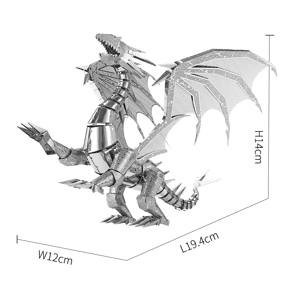 silver Dragon - Red and Silver Dragon 3D puzzle by Piececool Puzzles 