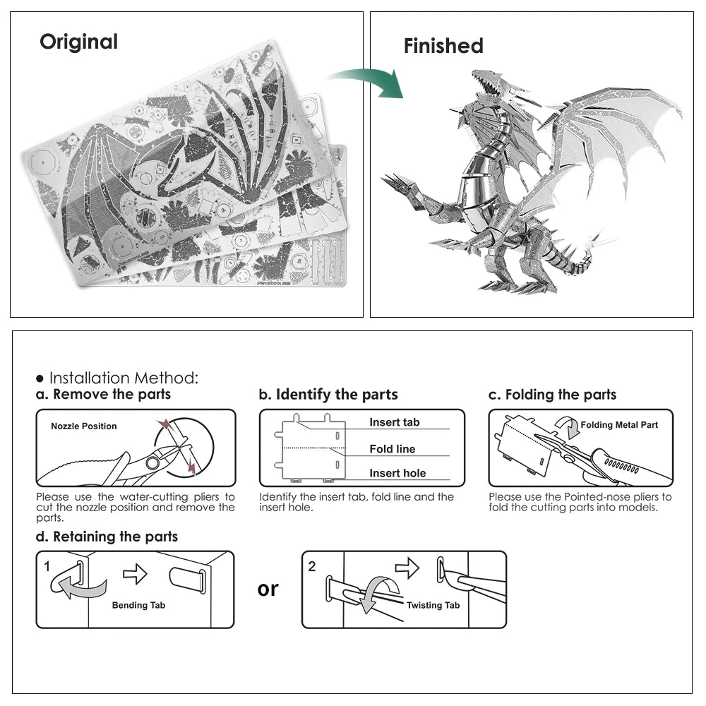 silver Dragon - Red and Silver Dragon 3D puzzle by Piececool Puzzle