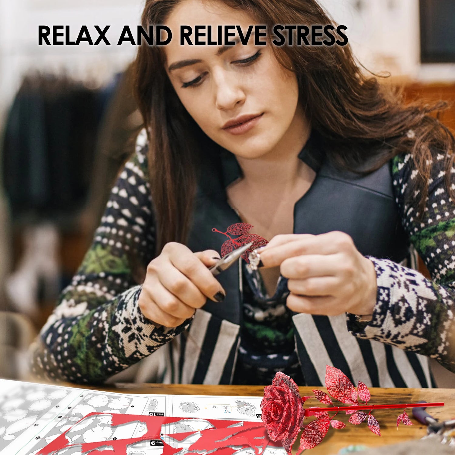 Rose 3D metal puzzle by Piececool – DIY flower model kit for adults and gift giving